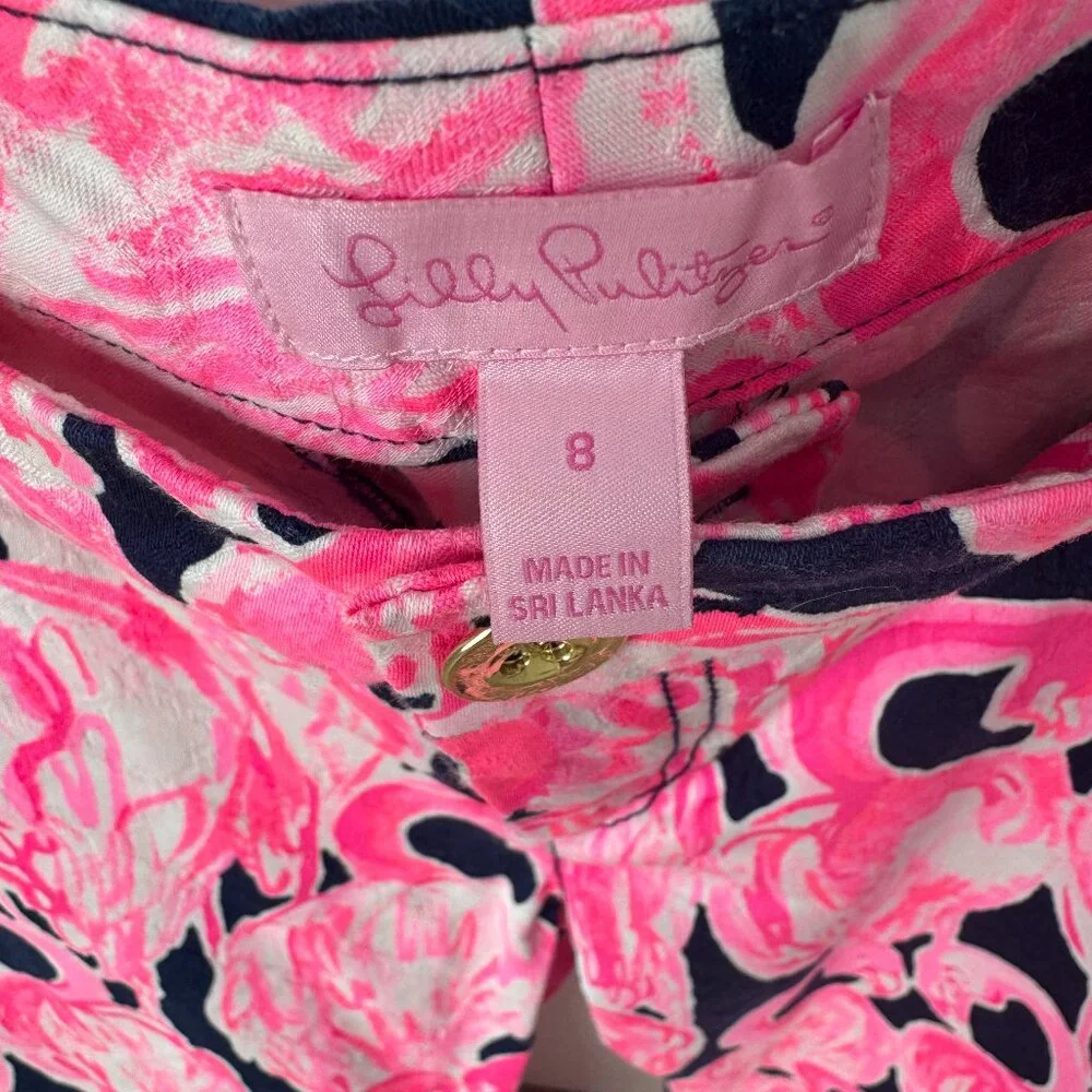 NWOT Lilly Pulitzer Kelly Skinny Ankle Pant High Tide Navy Via Amor Flamingo 8 - Picture 4 of 7